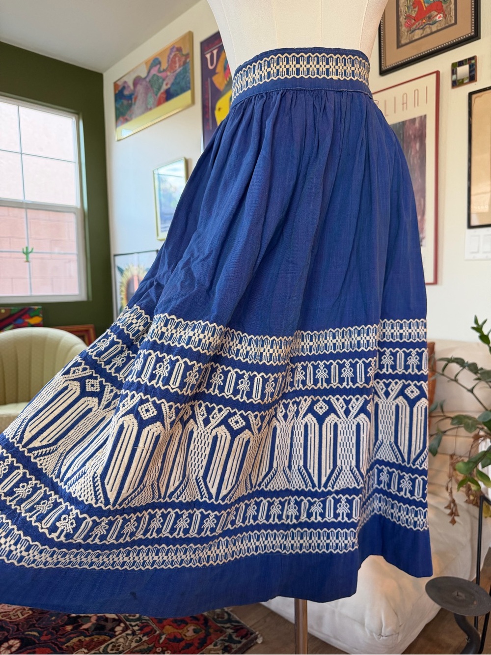 60s style hand woven indigo blue Indian cotton Guatemalan midi skirt #boho